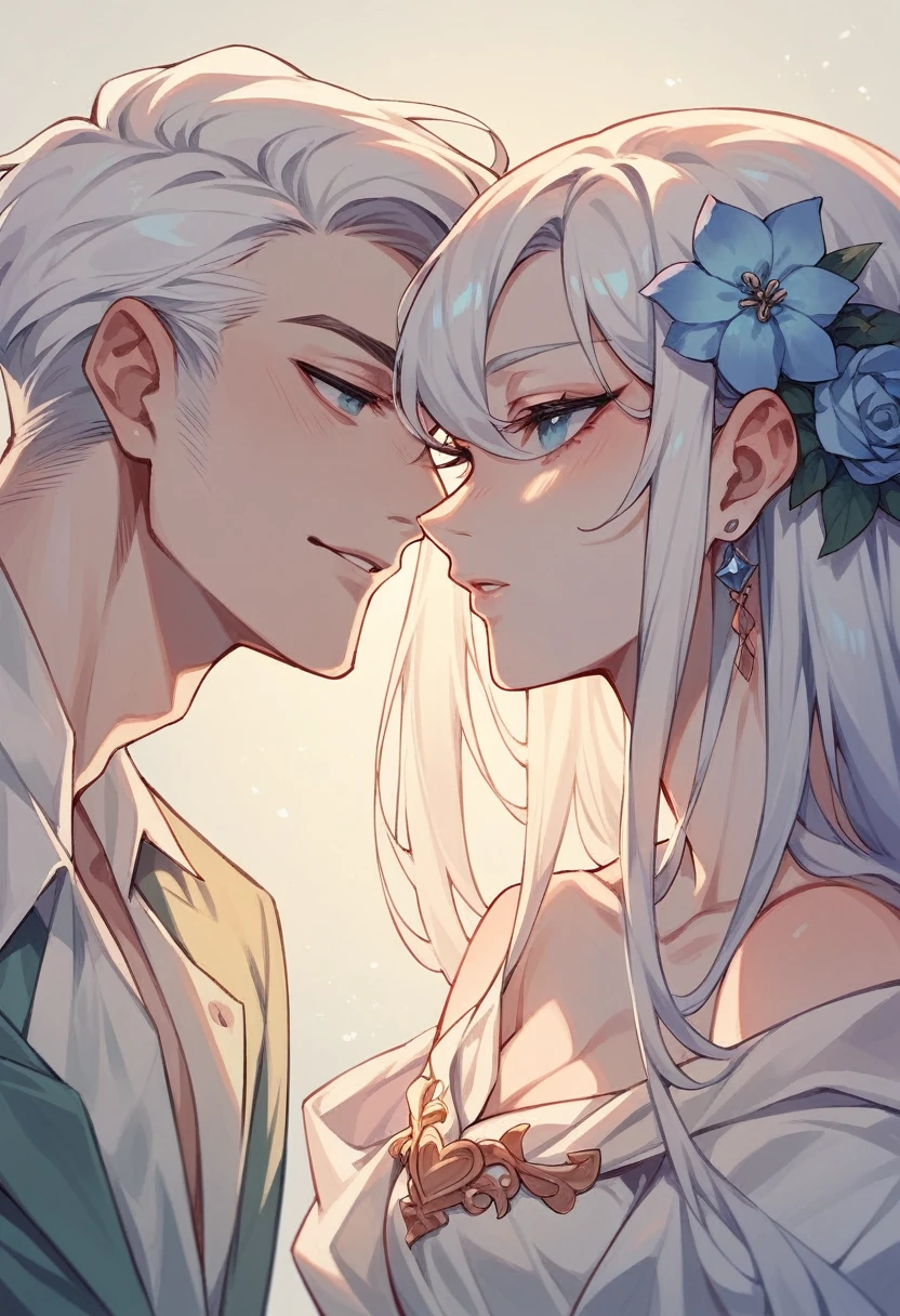 Male, beauty, white hair, long hair, eyes lilac