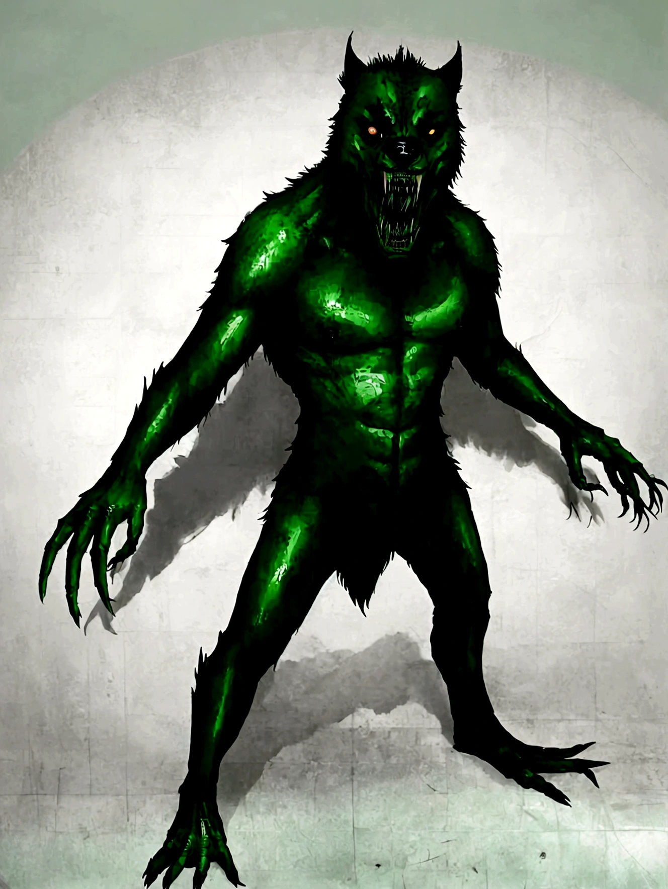 Body length: 10 meters,Super-sized beast,Bear-like appearance,Appearance: dark green scales,Sharp Fangs,danger,violent,Deep in the forest,Attacking a person,