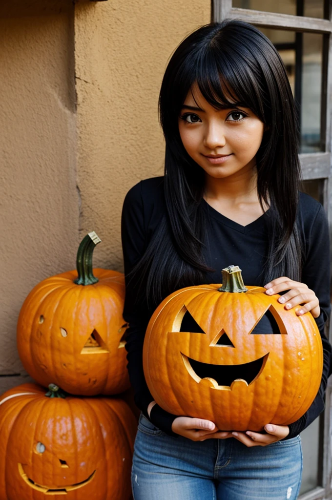 Chica anime con cabeza de calabaza