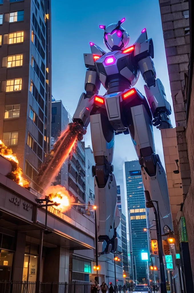A giant high school girl robot destroying the city