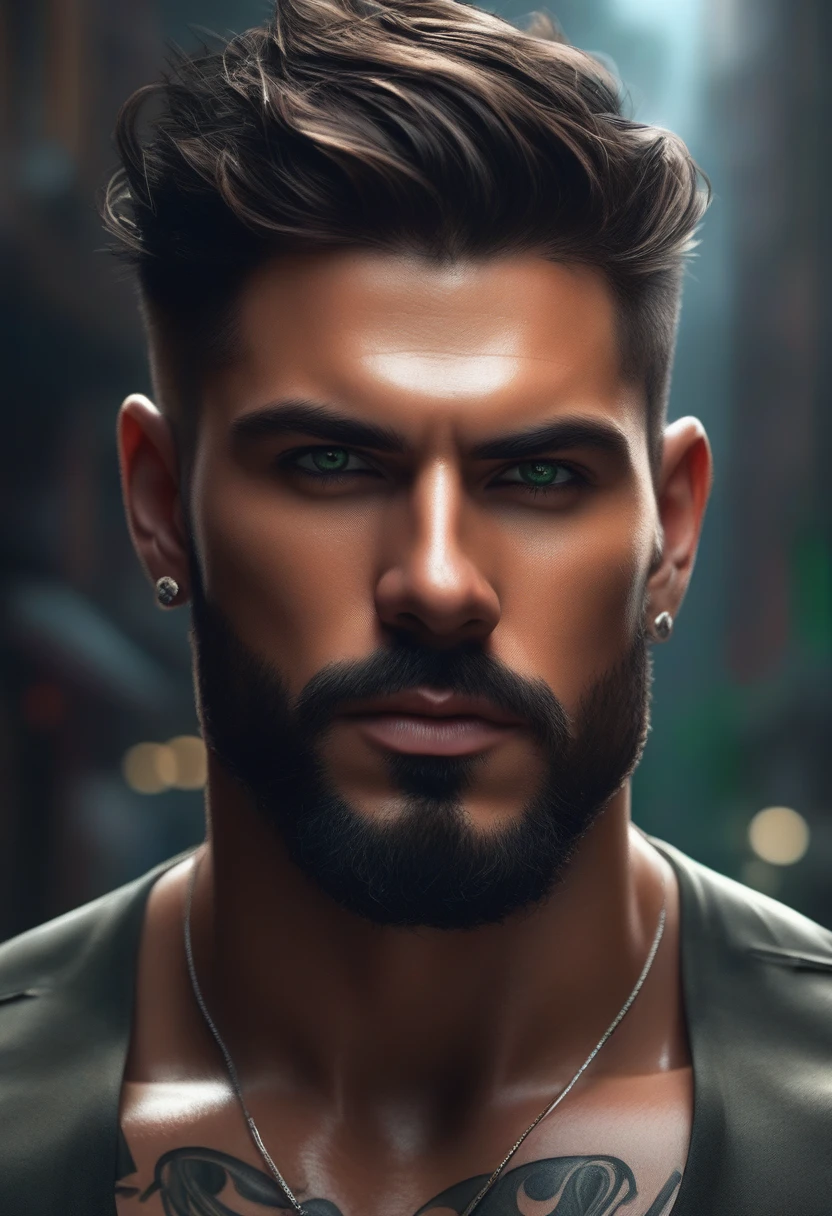 ~*~Breathtaking~*~ Cinematic realistic close-up shot in a movie scene, vibrant and highly detailed cores presented in cinemascope, creating a moody atmosphere. head close-up, front camera, handsome man, ritualistic (neck tattoo: 1.3), (incredibly detailed: 1.5), ((Alone)), Illustrated, hand-drawn, full-color movie poster of a masculine man, 28 years old, ruddy skin, stocky physique, soft belly, slightly chubby, deep brown eyes, wide bulbous nose, full lips, black hair, curly hair, eyebrows thick and bushy, extremely hairy chest, stomach and arms, lots of body hair, hard shadows, graphite shading, stencil markings, airbrushed acrylic paint, masterpiece,muscular man, in underwear, ((full body: 1.7)), (short black hair: 1.1), (muscular), by Jeremy Mann, by Sandra Chevier, by maciej kuciara, smoke and shadow, night, Sharp, ((Perfect body)), realistic, real shadow, 3d, ((full body)), ((dark and gloomy universe)), (by Michelangelo), glamorous photo of man (close up: 1.5), 1 man, chubby man with chest and arm tattoos, fantasy male portrait, beautiful realistic full body part, tattooed man, shirtless :: high detail, blessed waters wlop style, ma demon fit, hyperrealistic rendering, photorealistic art style, hyperrealistic 3D rendering, detailed full body part, man artstation aesthetic, realistic face and body, masterpiece, award -winning photography, handsome male, boy, light beard, red brown hair, green eyes, short hair, masculine facial features. confident, background with neon, utopian city, Surrealism, Minimalism, cinematic style, drop shadow, film grain, 1080P, anatomically correct, photographed by famous photographer in CANON 5D MARK, detailed skin with all raw details - ar 4:6 --q 2 - -s 750 --v 58k, 4k, by the sea in complete darkness and appears alone. , (ruined: 1.5), (best quality: 1.5), (masterpiece: 1.5), (best quality, 4k, 8k, high resolution, masterpiece: 1, 2), ultra detailed , (realistic, photorealistic, photorealistic: 1.37) , colorful, brushstrokes, sculp