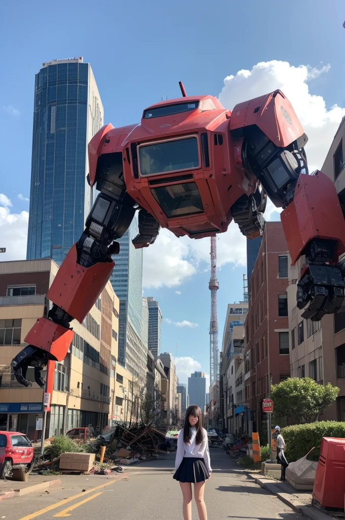 A giant high school girl robot that crushes and destroys the city
