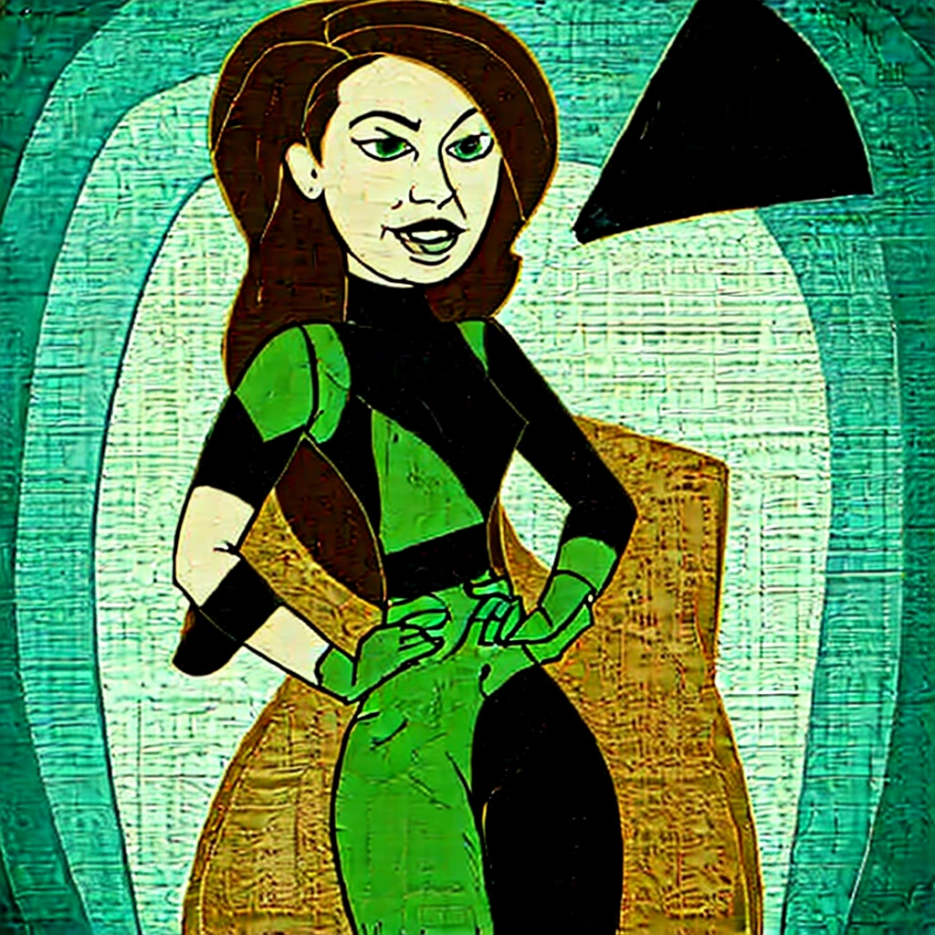 Kimberly Ann Possible
, 1girl, black gloves, brown hair, black lips, bodysuit, gloves, green eyes, green gloves, lips, long hair, looking at viewer, makeup, mismatched gloves, multicolored bodysuit, multicolored clothes