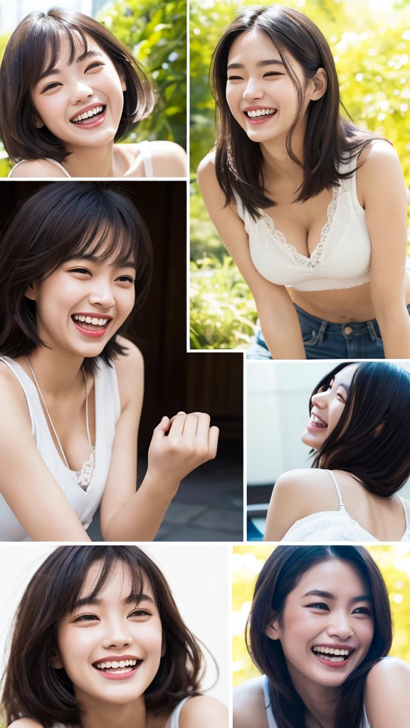 masterpiece, top quality, best quality, official art, beautiful and aesthetic, 1girl, smile, random, pose extravagant,(Laughing Faces:1.5), slim body, flat chest, High quality, detailed, 8k, potrait