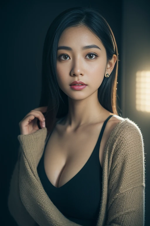 javanese, hijabi, cleavage, reflection light, chiaroscuro, depth of field, cinematic lighting, ray tracing, Sony FE GM, UHD, super detail, masterpiece, textured skin, high details, best quality, award winning，3D,hdr（HighDynamicRange）,Ray traching,NVIDIA RTX,Hyper-Resolution,Unreal 5,Subsurface scattering、PBR Texture、post-proces、Anisotropy Filtering、depth of fields、maximum definition and sharpness、Many-Layer Textures、Albedo e mapas Speculares、Surface coloring、Accurate simulation octane rendering of light-material interactions、Two-colored light、largeaperture、Low ISO、White balance、the rule of thirds、8K raw data