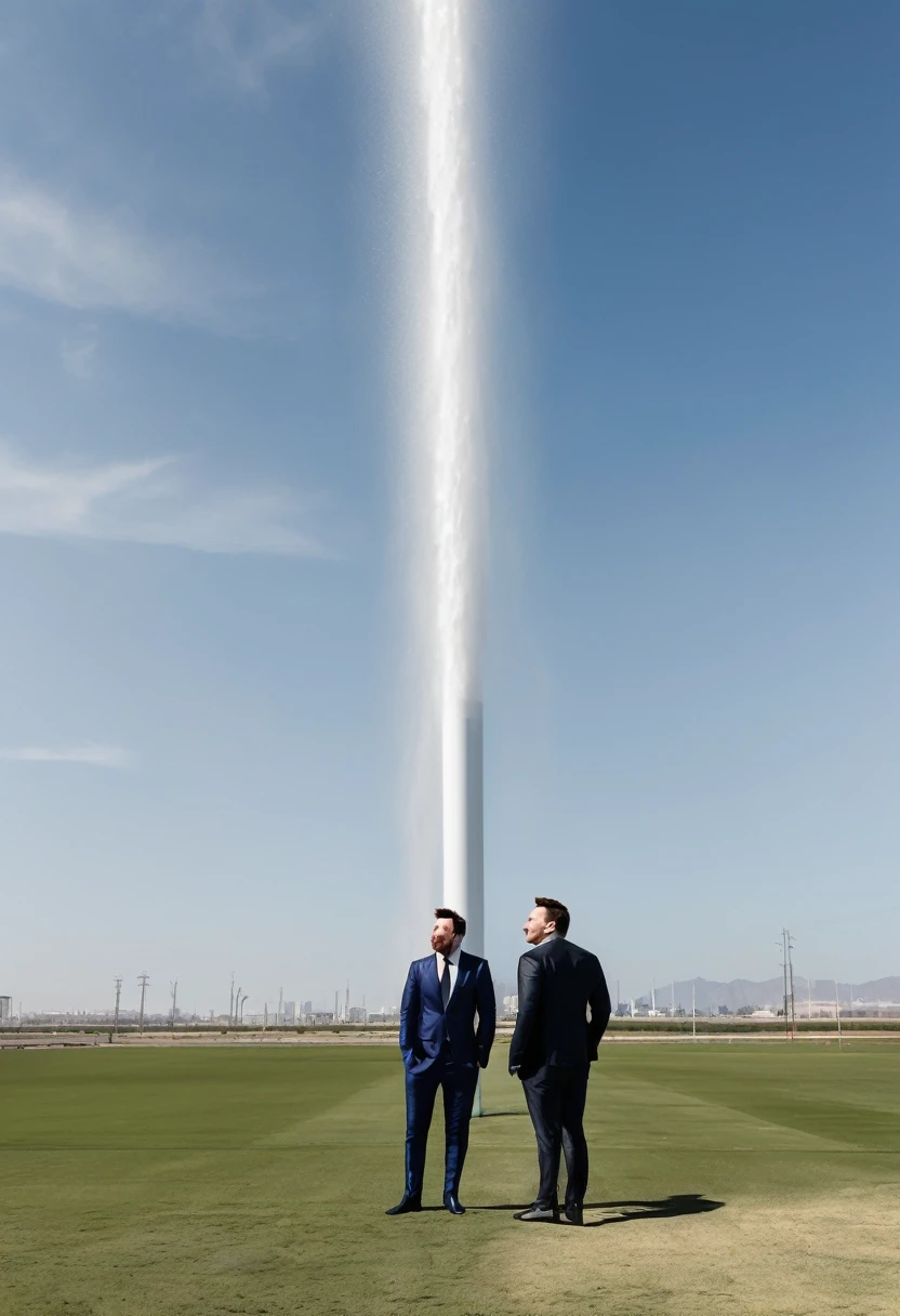 100 feet tall messi peeing down on elon musk