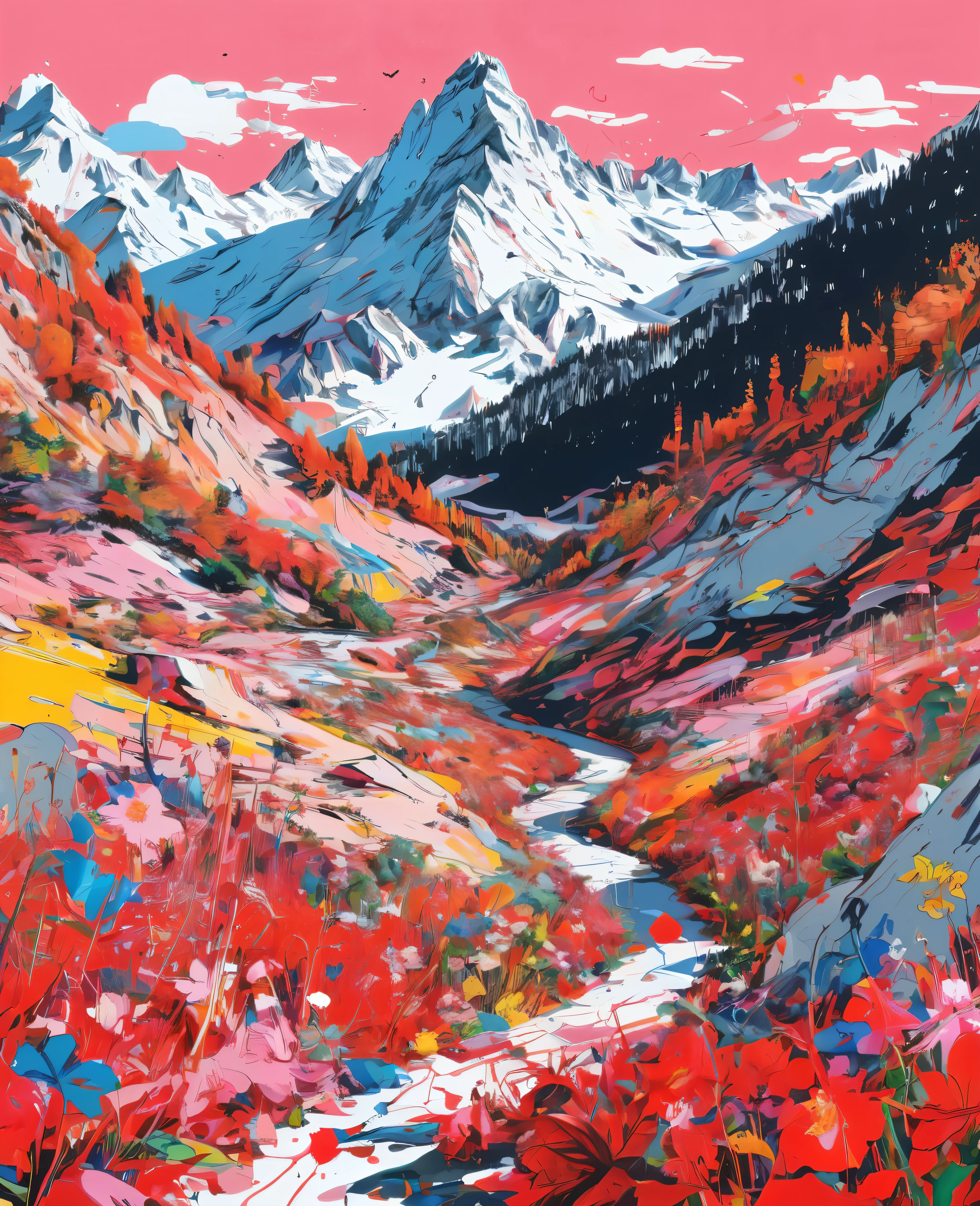 Graffiti, scribble, Comics by Petra Cortright, best quality, masterpiece, mountain artwork, Representative work, official art, Professional, Ultra intricate detailed, 8k, mountain art, colourful background 