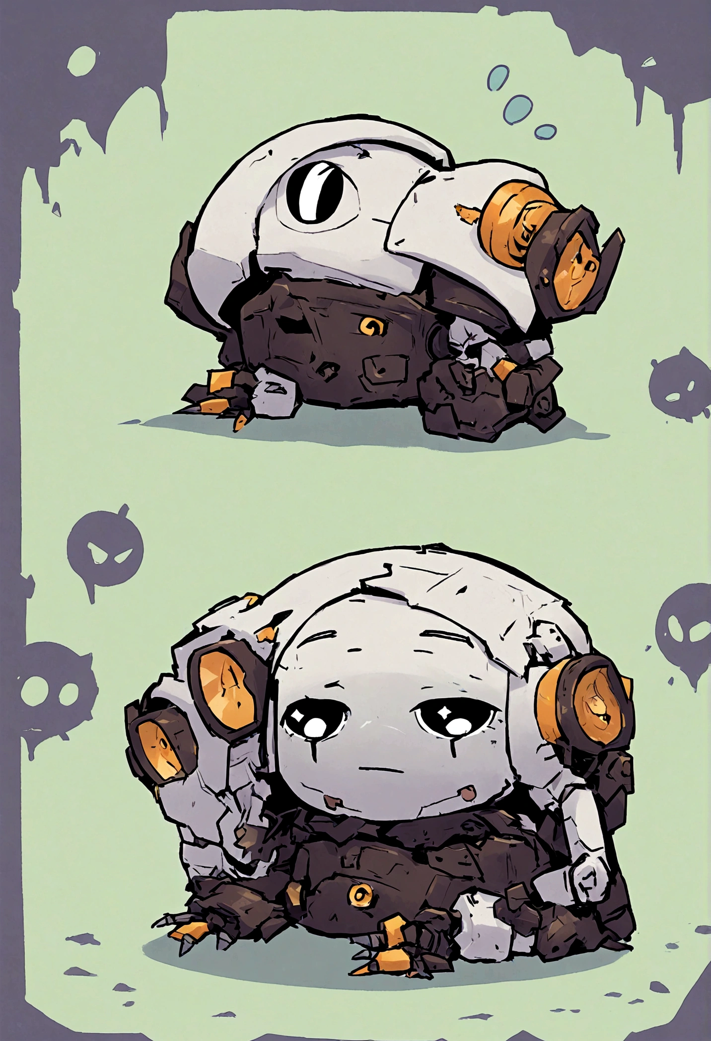 cartoon robot with a sad face, pathetic robot, cute robot, very cute robot zen, destroyed robots, beautiful robot character design, cute humanoid robot, with a sad expression, evil robot, tintoy characterdesign robot, ((robot))
