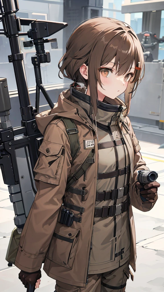 brown and gray sniper girl wearing brown militray suit