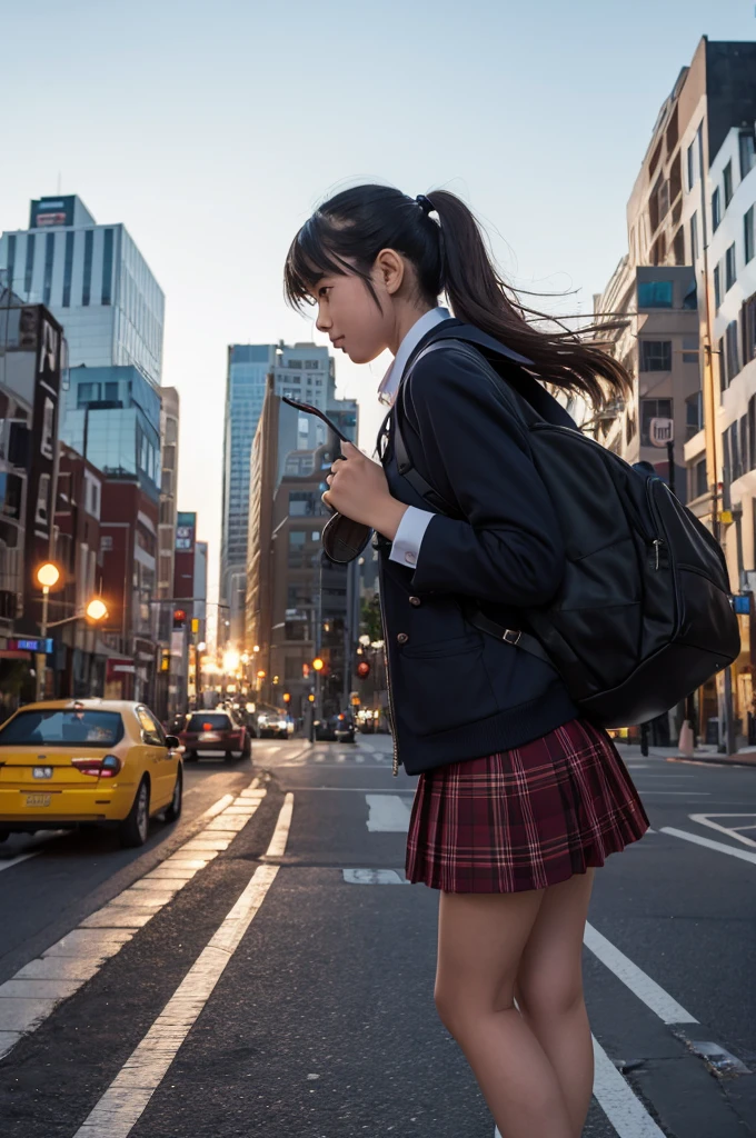 A giantschoolgirl destroying the city