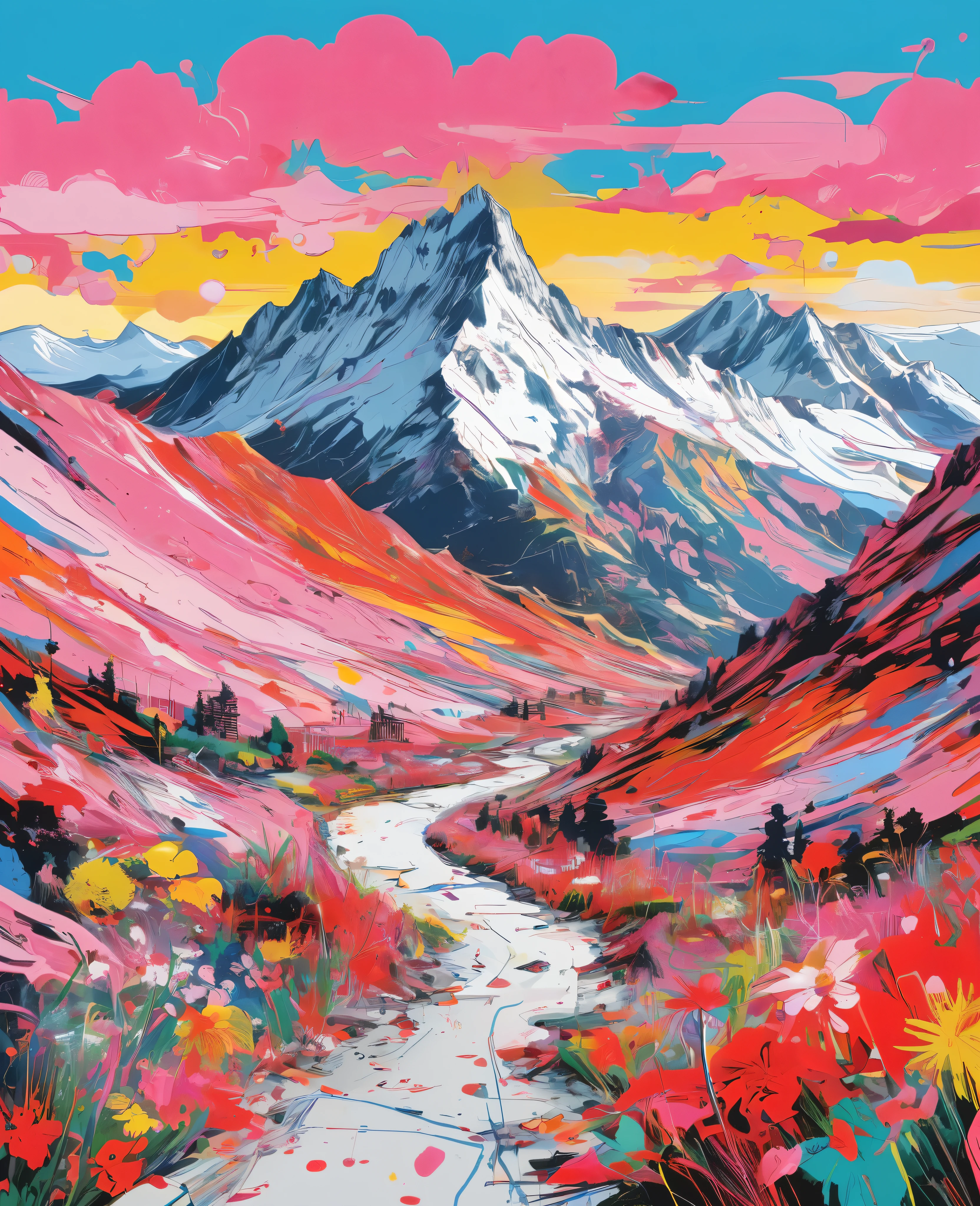 Graffiti, scribble, Comics by Petra Cortright, best quality, masterpiece, mountain artwork, Representative work, official art, Professional, Ultra intricate detailed, 8k, mountain art, colourful background 