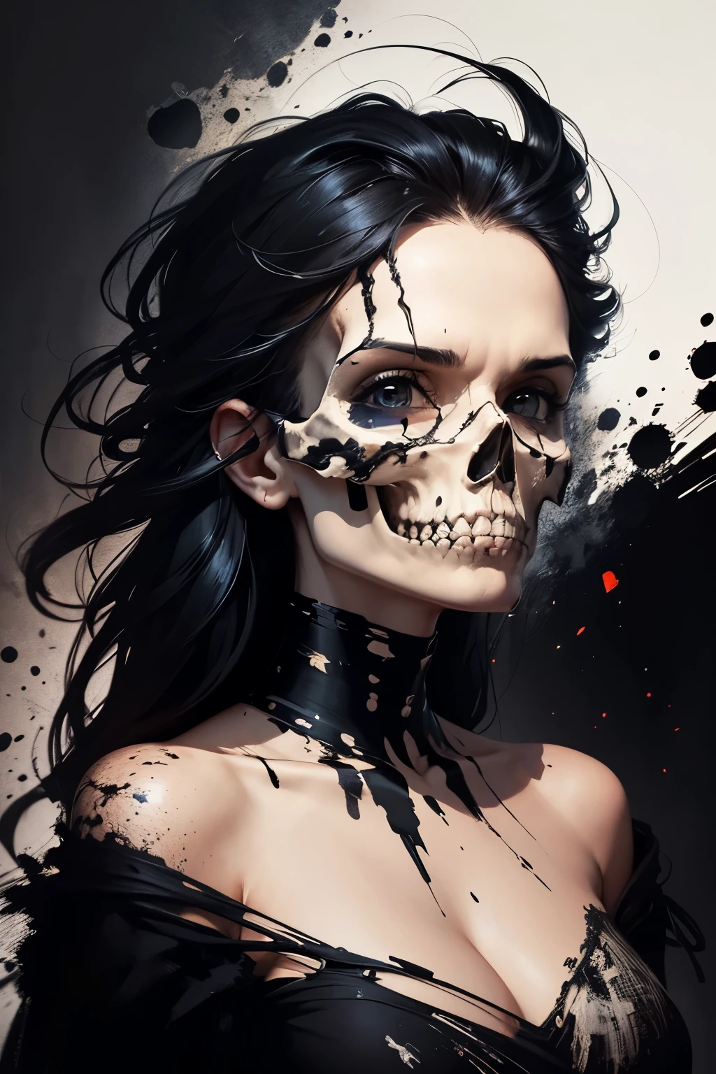 Create a visually striking and painterly depiction of a skull, characterized by vibrant brushstrokes and textured intricacies. Showcase an expressive style that encapsulates the essence of artistic cool, against a black backdrop.