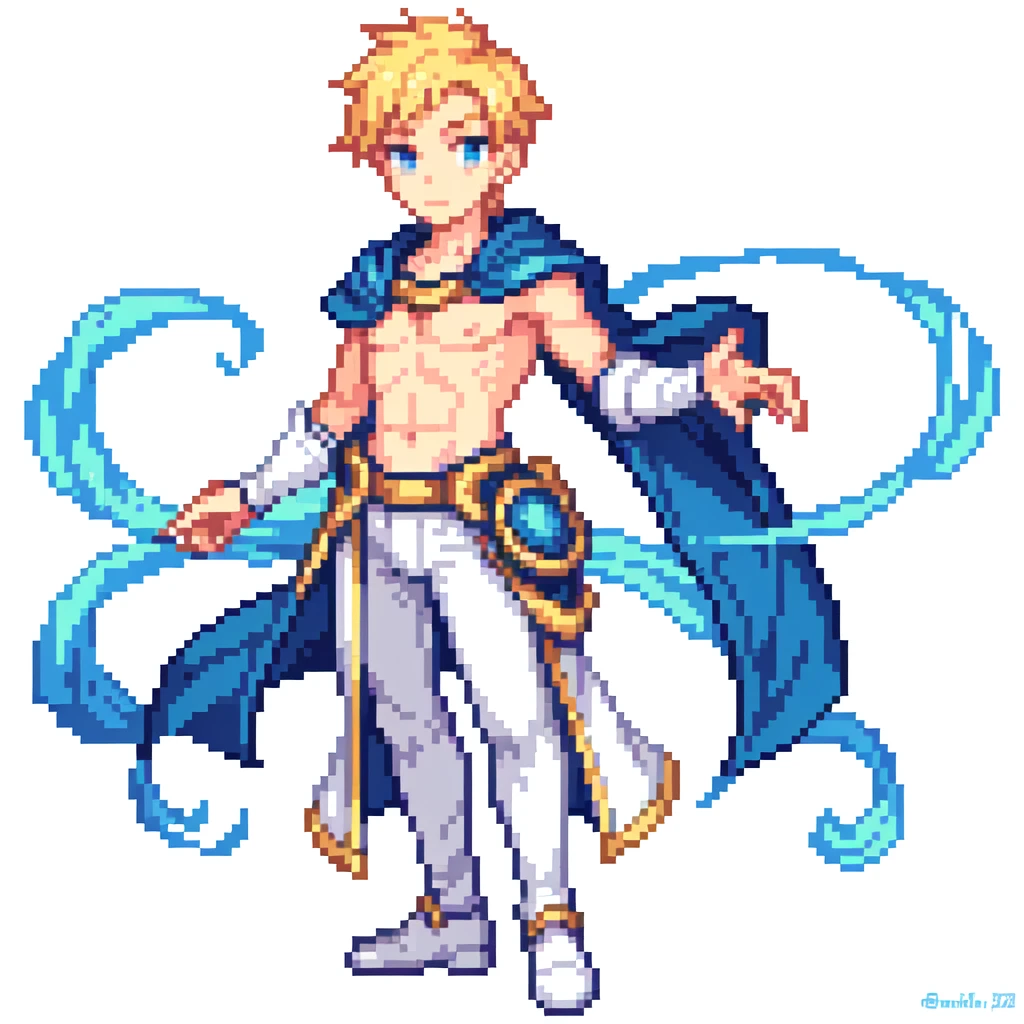 masterpiece , best quality , pixel art , 1 boy , fantasy clothes , full body , white background , hero , two-head figure