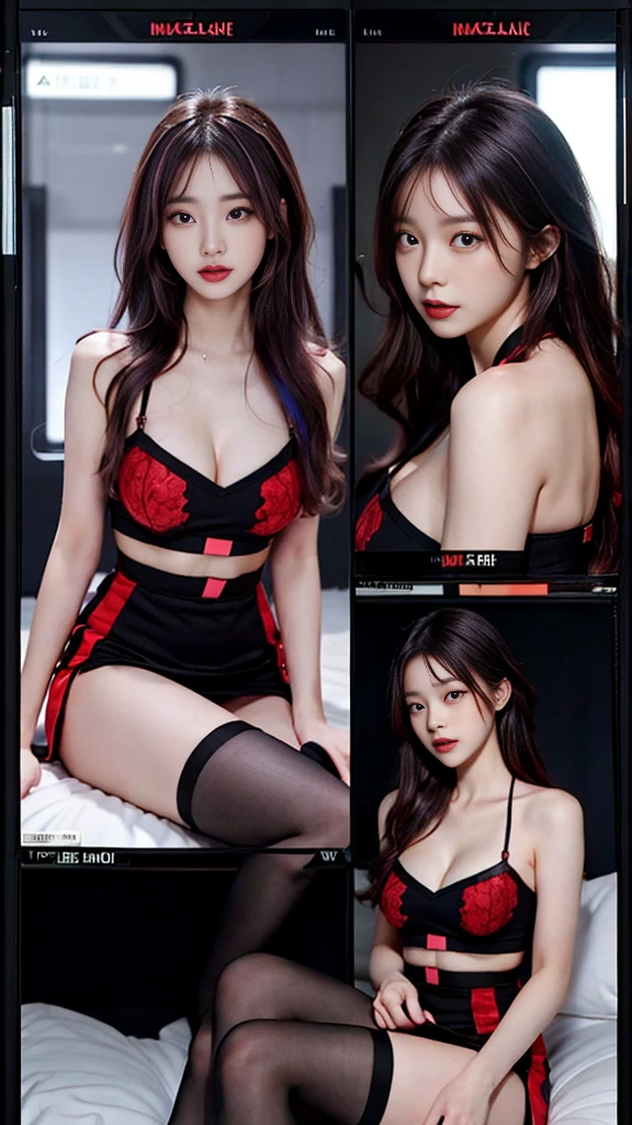 (high quality), (SFW), (vertical split screen:1.6), (Various scans:1.5), A naughty mature prostitute girl and numerous Korean adult uncles are having fun using a smartphone chat app.., The girl has colorful dyed hair and pretty face makeup., Feminine dress and stockings, Sitting on bed wearing strappy high heels and chatting with men online., Her smartphone display shows the numbers of Korean adult men..., Somebody asked a girl to chat??., Chat language is English., The man is waiting for her answer, Each pop-up window is displayed.., chat history, Online Profiles and Photos, And the man asks her to chat on the smartphone screen.. He and she take turns messaging on a chat app.., her time is night,