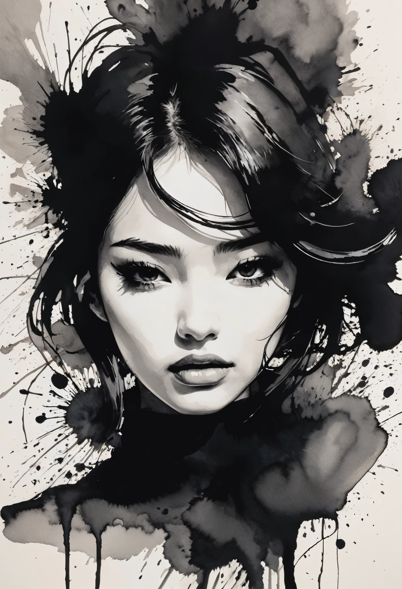 ink，Exaggerated expression，figure，ink，Smudge，Line outline，ink stain，Ink stains