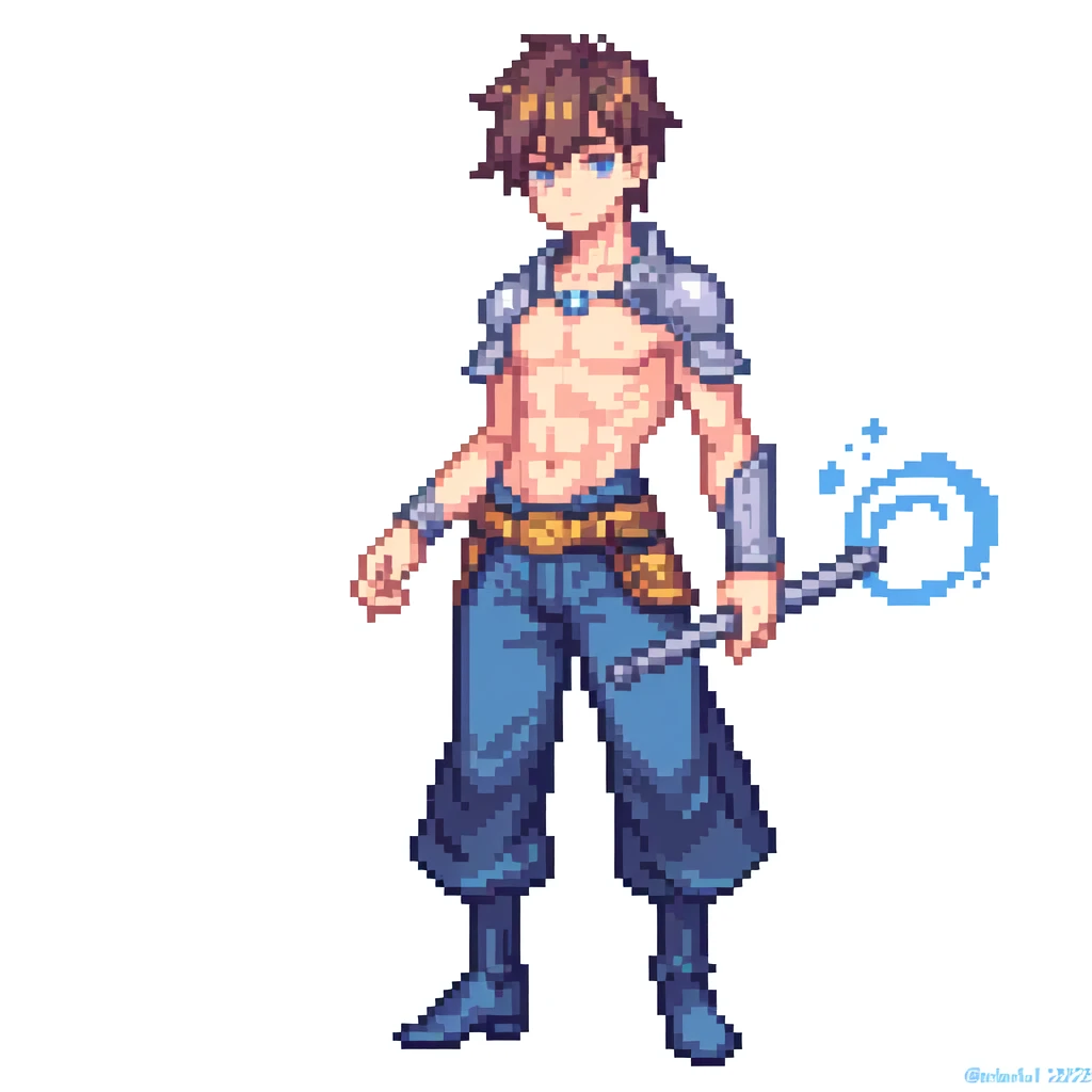 masterpiece , best quality , pixel art , 1 boy , fantasy clothes , full body , white background , hero , two-head figure , deformed