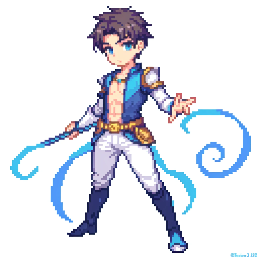 masterpiece , best quality , pixel art , 1 boy , fantasy clothes , full body , white background , hero , two-head figure , deformed