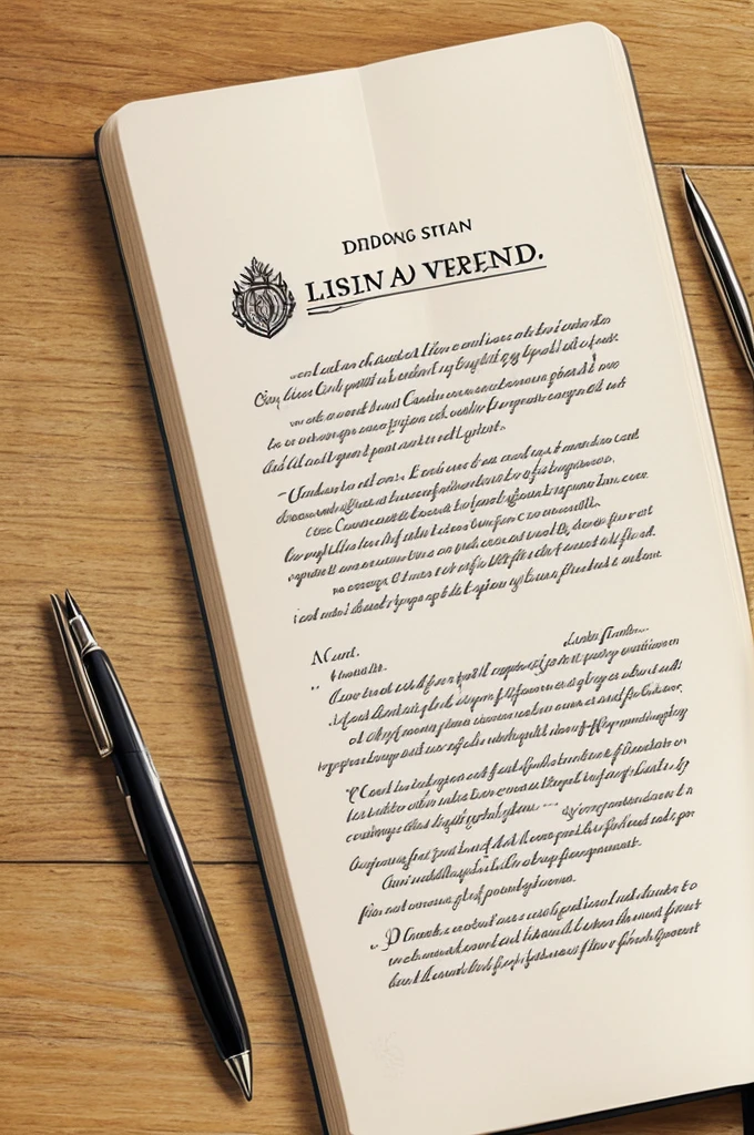 Logo que consta de un libro, con una pluma de verdad, para escribir