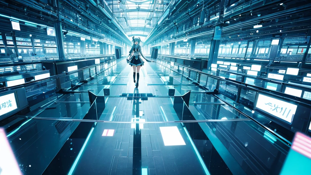 An image depicting Hatsune Miku traveling through the labyrinth of doubt。She&#39;s fighting the shadows、Moving towards hope for the future。With a thunderous bass line in the background、There is a bright light that represents hope.、It expresses a powerful figure that paves the way to the future.。