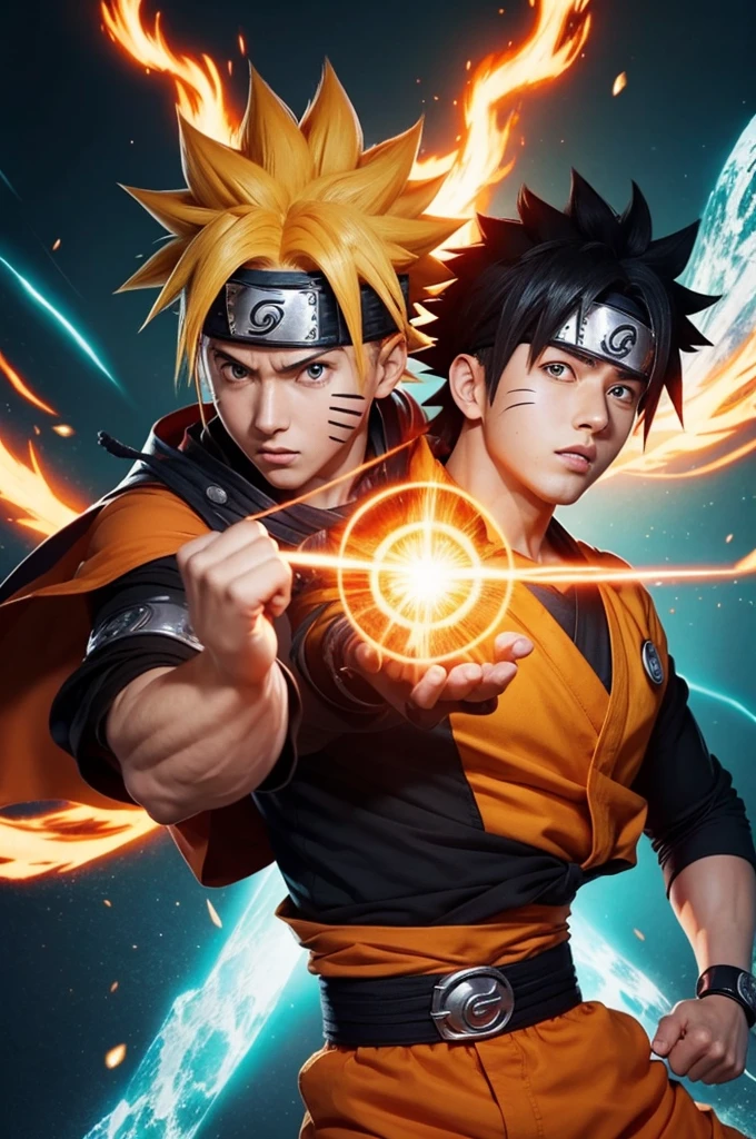 Naruto soltando hamehameha e o goku soltando rasengan
