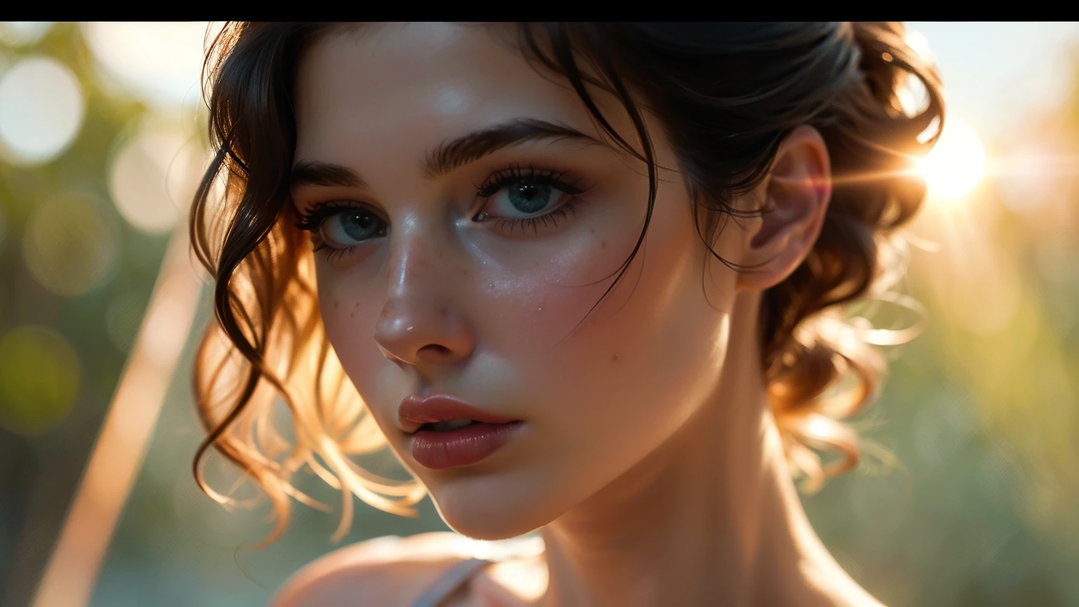 (((ultra realistic))) Photo, masterpiece, top quality, (pale skin), (Ultra detailed face and eyes:1.3), 1 girl, Adult, in a T-shirt, (Eye makeup, mascara) , ((large detailed lips)), ((ash wavy hair)), ((Chyolka)) , (Natural breasts), Slim waist. ((Posing)), photoshoot, studio (soft lighting), (The play of light and shadows), depth of field, bokeh, (special attention to skin detail: 1.2), Detailed leather texture, skin pores. (Airy atmosphere of the frame. Color range - delicate, Bright, white, Pink tones), UDR, ((Film grain)), ((rays)), ((glare of the sun)), ((waist up portrait, close to the camera)) , ultra detialed,