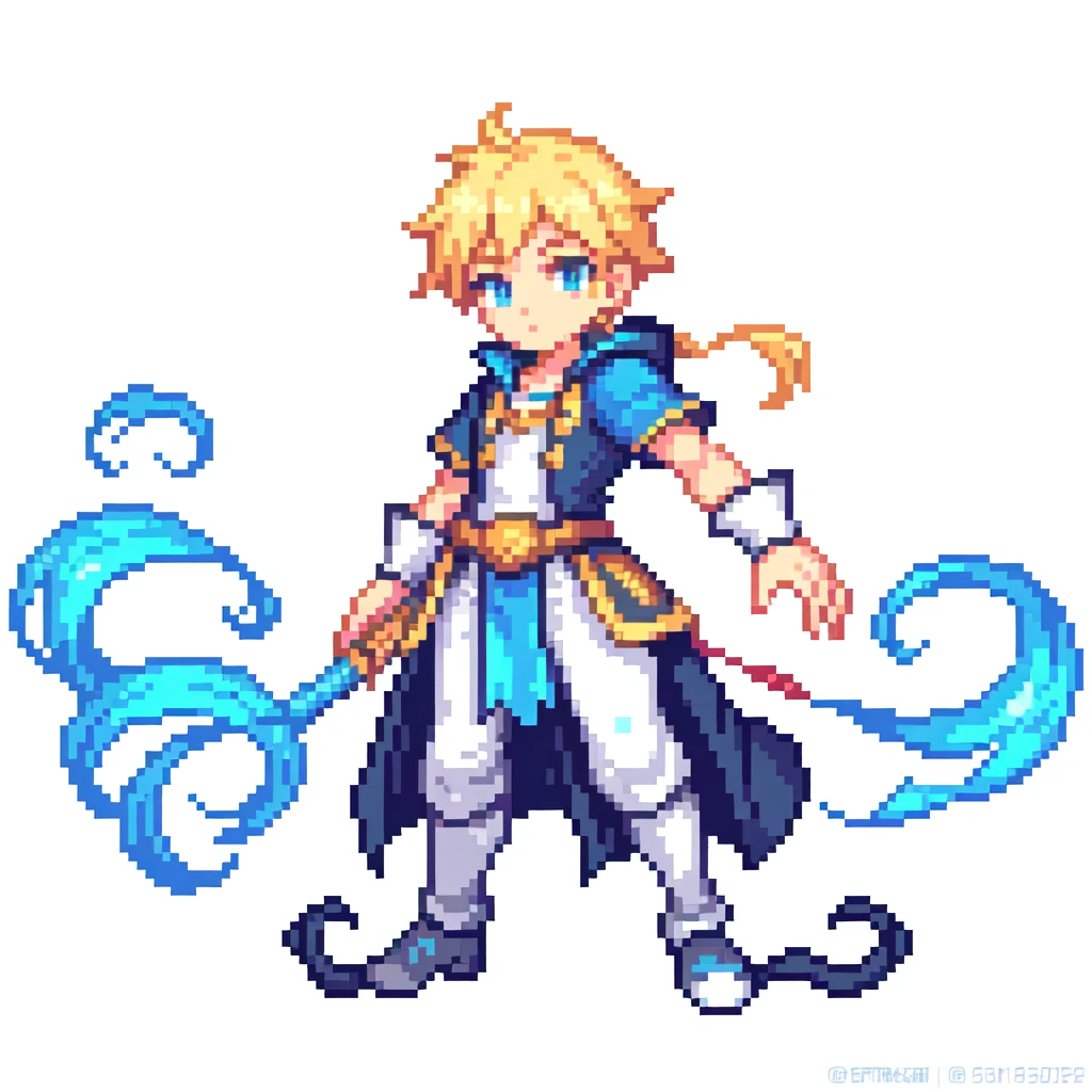 masterpiece , best quality , pixel art 64x64, 1 boy , fantasy clothes , full body , white background , hero , two-head figure , deformed 