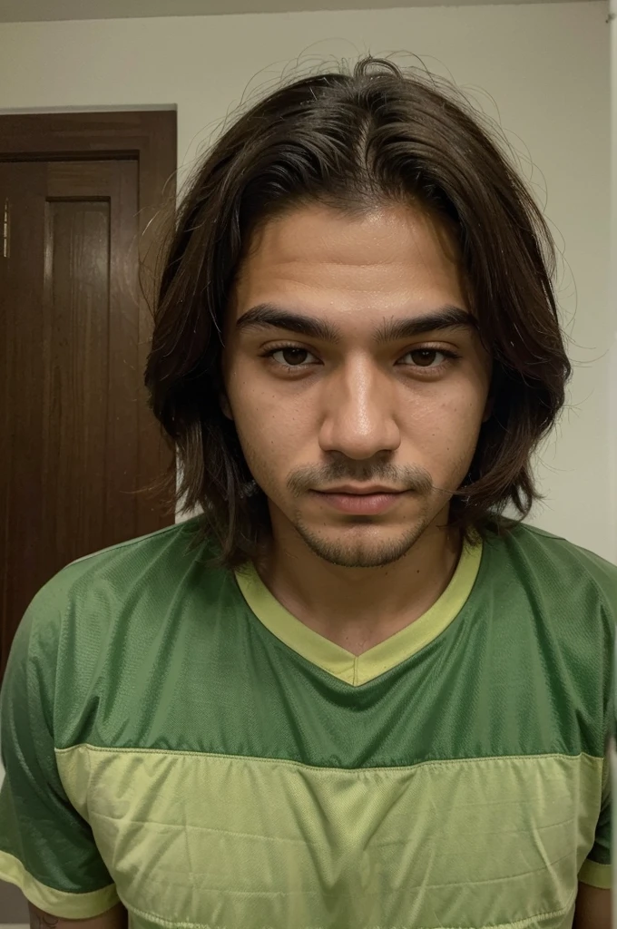 ((best quality)), ((masterpiece)), (detailed), perfect face, um rapaz, he is Mexican/brasileiro, joga no borrusia Dortmund, gente boa, tem 19 anos, ele tem cabelo grande e cacheado