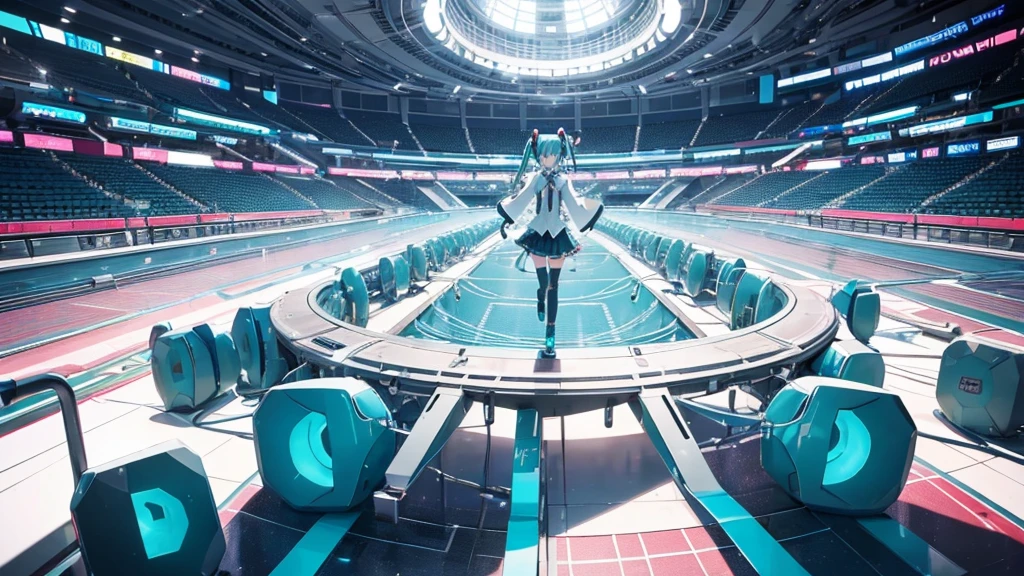 An image depicting Hatsune Miku traveling through the labyrinth of doubt。She&#39;s fighting the shadows、Moving towards hope for the future。With a thunderous bass line in the background、There is a bright light that represents hope.、It expresses a powerful figure that paves the way to the future.。