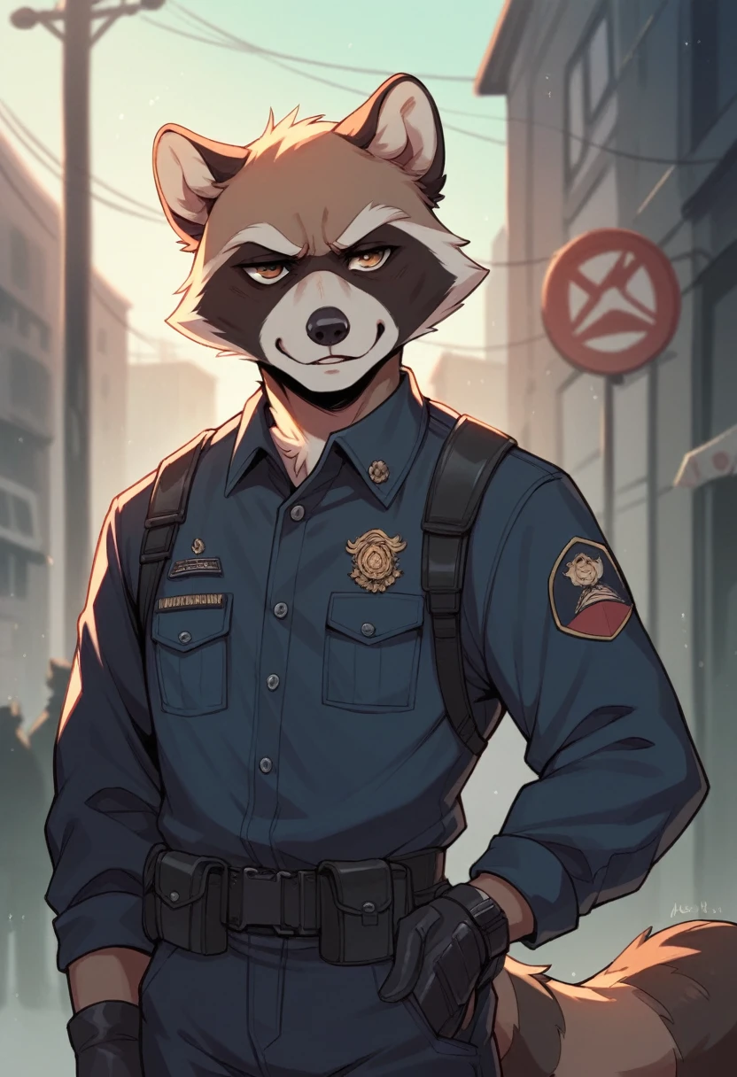 Ofriedt is a member of S.T.A.R.S from Resident Evil and is wearing his all-black uniform during the night in Raccoon City