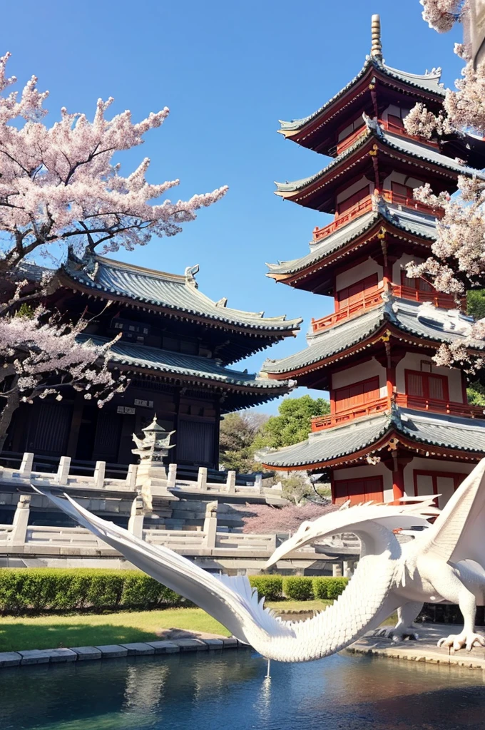 Dynamic Effects、white dragon、No one there、sun、blue sky、five-storied pagoda、Cherry tree