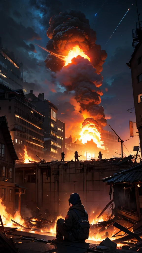 No characters，War scenes，Remains Cliff，The fire burst into the sky，bloods，broken houses，Broken swords were scattered on the ground，There were destroyed bodies everywhere，There were only scattered people in the meadow，Each was holding a broken sword and a broken shield