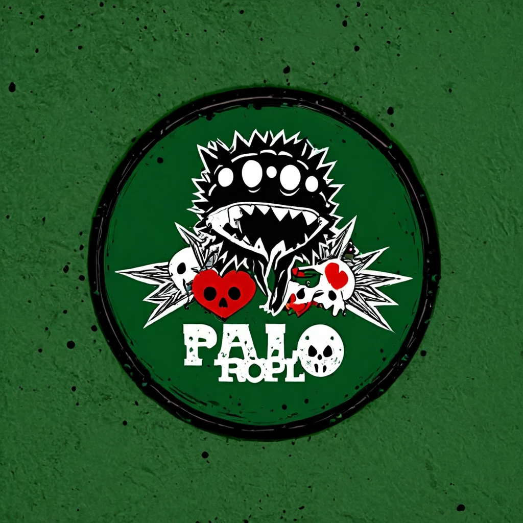 logomkrdsxl,um logotipo ousado de um rato punk com espinhos ,  Vetor, text "Tropa do Ralo",  melhor qualidade, Obra de arte, Horror, Marca, fundo escuro, pele verde, Olhos vermelhos brilhantes,