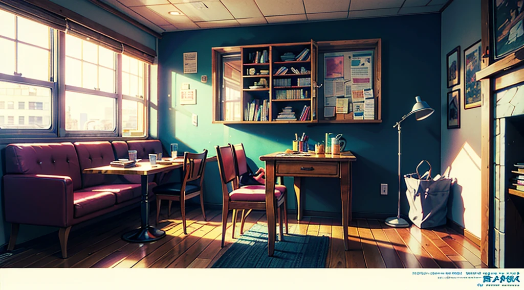 (((Movie angle))), Bed in a room with bookshelves, Night sky outside the window, City outside the window, Bedside tables, Table lamp, Socks scattered on the floor, Cushions on the floor, (Tabletop:1.5, highest quality:1.5), ((Vaporwave Style, Partially colored)), (((vanilla))), Retro Anime, 1990s anime, 1980s anime, Retro Anime style, masterpiece, highest quality, Beautiful Anime, (ultra-Detailed Background, Detailed Background), High resolution, Very detailed, Lo-fi illustration, anime art wallpaper 4k, anime art wallpaper 4k,