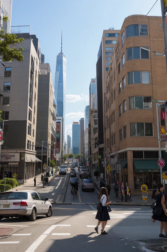 A city crushed by a giant high school girl