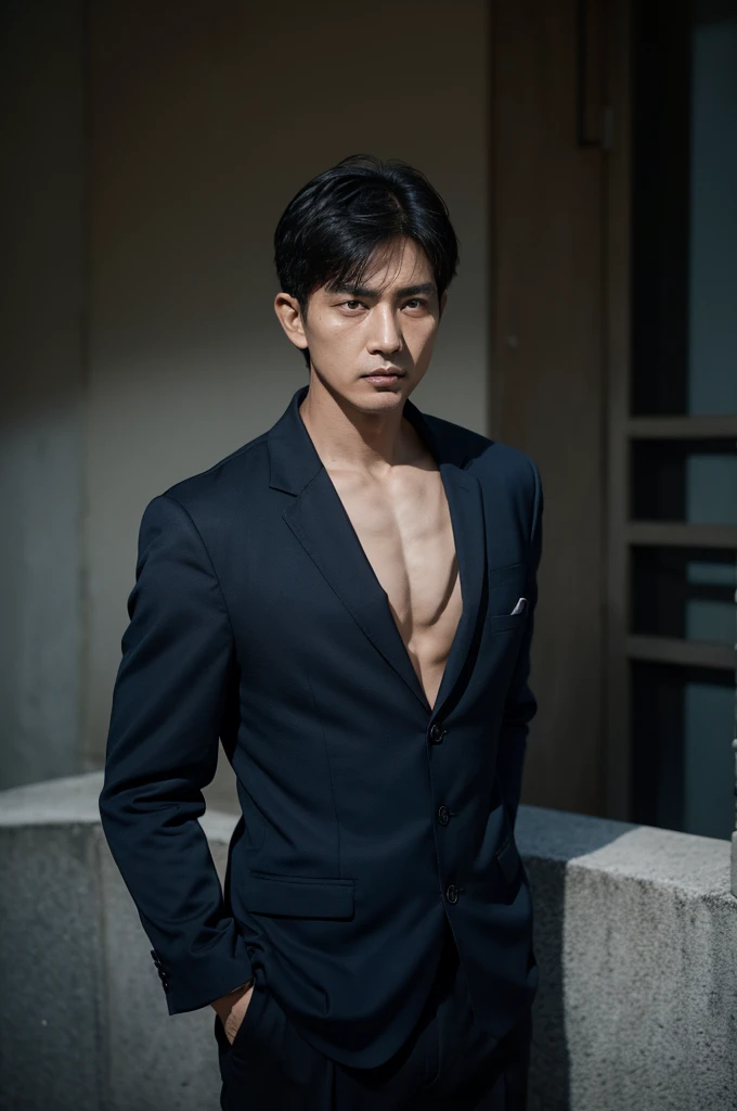 1人,A 35-year-old muscular man, Body,(Eye details HD),full bodyesbian,gentlesoftlighting,tmasterpiece,best qualtiy,8K UHD,digital SLR camera,filmgrain,Midjourney and greg rutkowski's Fujifilm XT3 realistic painting art