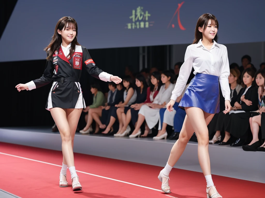 An extremely beautiful Japanese high school girl race queen who highlights her beautiful legs、Photographed walking down the runway at Wacoal's new fashion show、She is an eternal idol who combines a clean look with modern charm.。 She creates such beauty。 She feels her own warmth。 She creates a warm atmosphere。 We create beauty。 That's what I want to say。 In her full body photo、The figure features porcelain-like skin and golden hair that radiates a soft glow.。 This is probably、It captured the essence of her timeless charm.、This is the best shot ever.。 Each straight line and curve is carefully expressed.、Breathtakingly beautiful with impeccable detail。 This piece perfectly captures her timeless beauty.。 Divine Proportions、Sharp focus、Full-body photo taken by Kishin Shinoyama、high quality、High resolution、More details