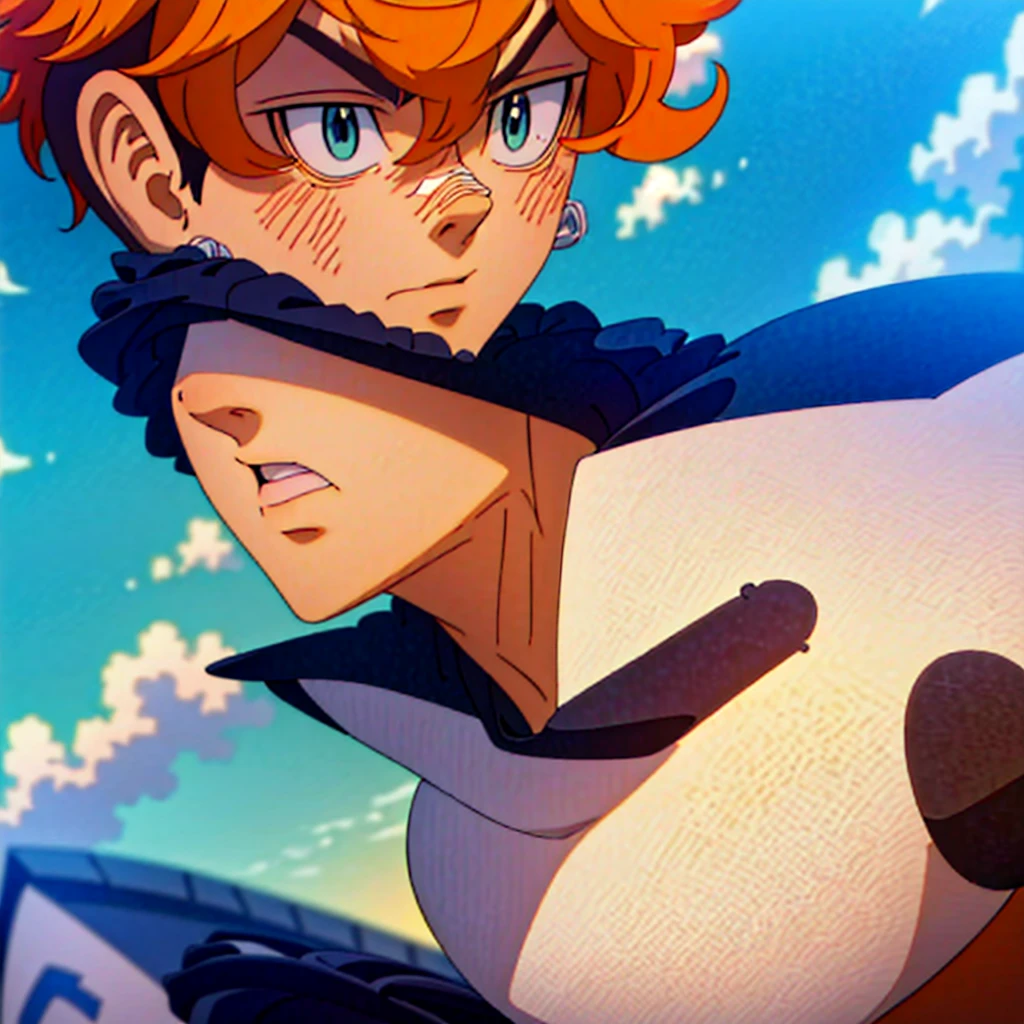 (Obra-prima, melhor qualidade: 1.2) Anime boy, orange hair , soccer uniform, star pupils