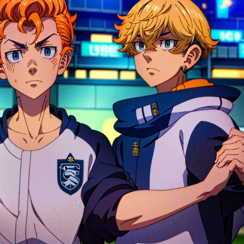 (Obra-prima, melhor qualidade: 1.2) Anime boy, orange hair , soccer uniform, star pupils