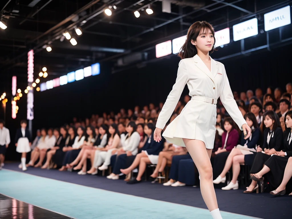 An extremely beautiful Japanese high school girl race queen who highlights her beautiful legs、Photographed walking down the runway at Wacoal&#39;s new underwear fashion show、She is an eternal idol who combines a clean look with modern charm.。 She creates such beauty。 She feels her own warmth。 She creates a warm atmosphere。 We create beauty。 That&#39;s what I want to say。 In her full body photo、The figure features porcelain-like skin and golden hair that radiates a soft glow.。 This is probably、It captured the essence of her timeless charm.、This is the best shot ever.。 Each straight line and curve is carefully expressed.、Breathtakingly beautiful with impeccable detail。 This piece perfectly captures her timeless beauty.。 Divine Proportions、Sharp focus、Full-body photo taken by Kishin Shinoyama、high quality、High resolution、More details

