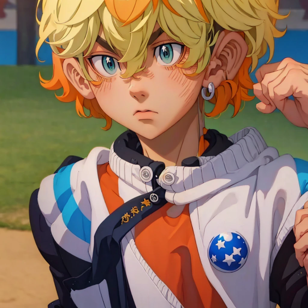 (Obra-prima, melhor qualidade: 1.2) Anime boy, orange hair , soccer uniform, star pupils