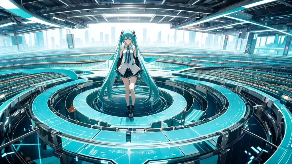 An image depicting Hatsune Miku traveling through the labyrinth of doubt。She&#39;s fighting the shadows、Moving towards hope for the future。With a thunderous bass line in the background、There is a bright light that represents hope.、It expresses a powerful figure that paves the way to the future.。