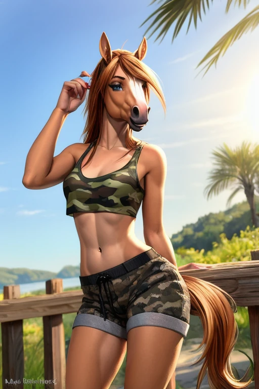 Horse wearing camouflage shorts sexy