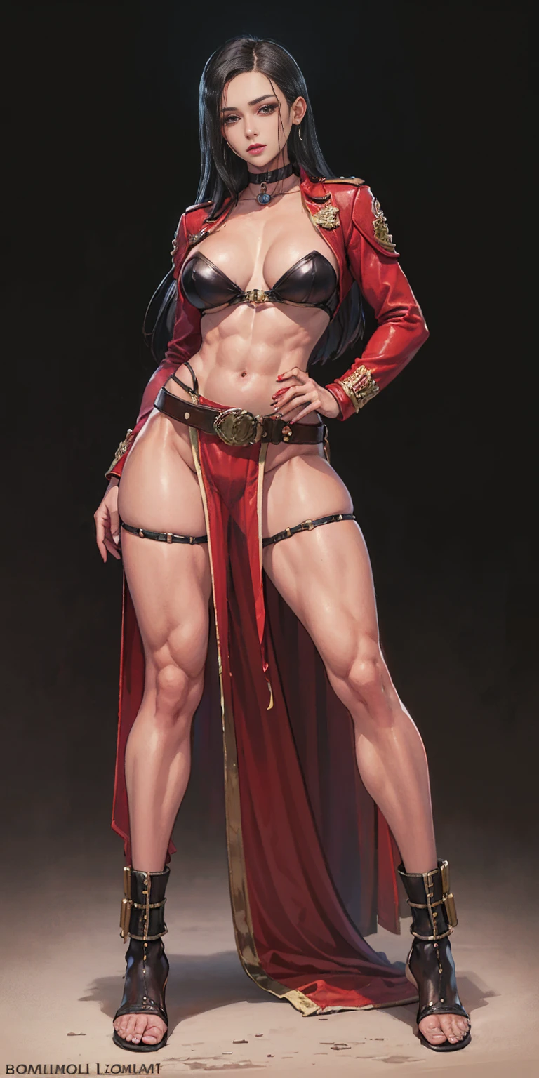 fullbody1soloMILF BIMBO standing loincloth pose, leather collar choker neck bell shackles, 1girlsolo wearing 40K Warhammer sisters of battle whsororitas wearing a big belt (Nylon Belt for Women) (plain background)