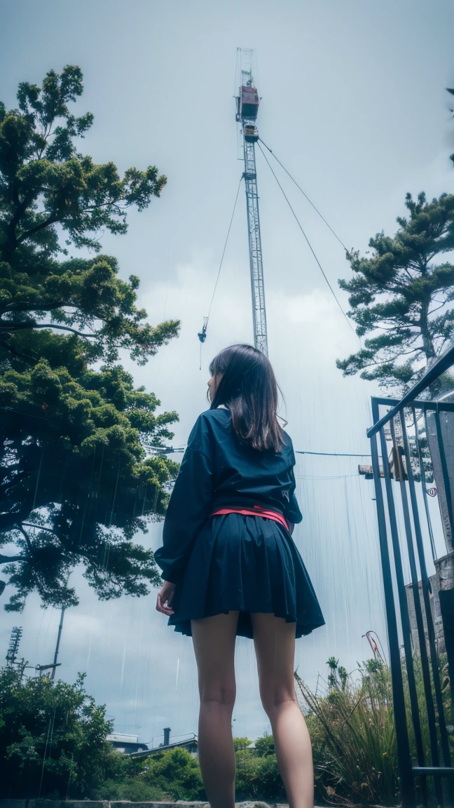 ((crane))、Rainy Sky、((1girl)),from below