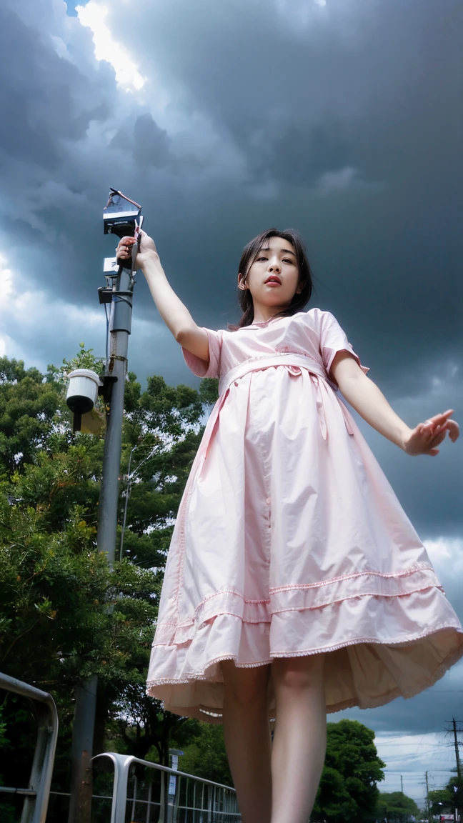 ((crane))、Rainy Sky、((1girl)),from below