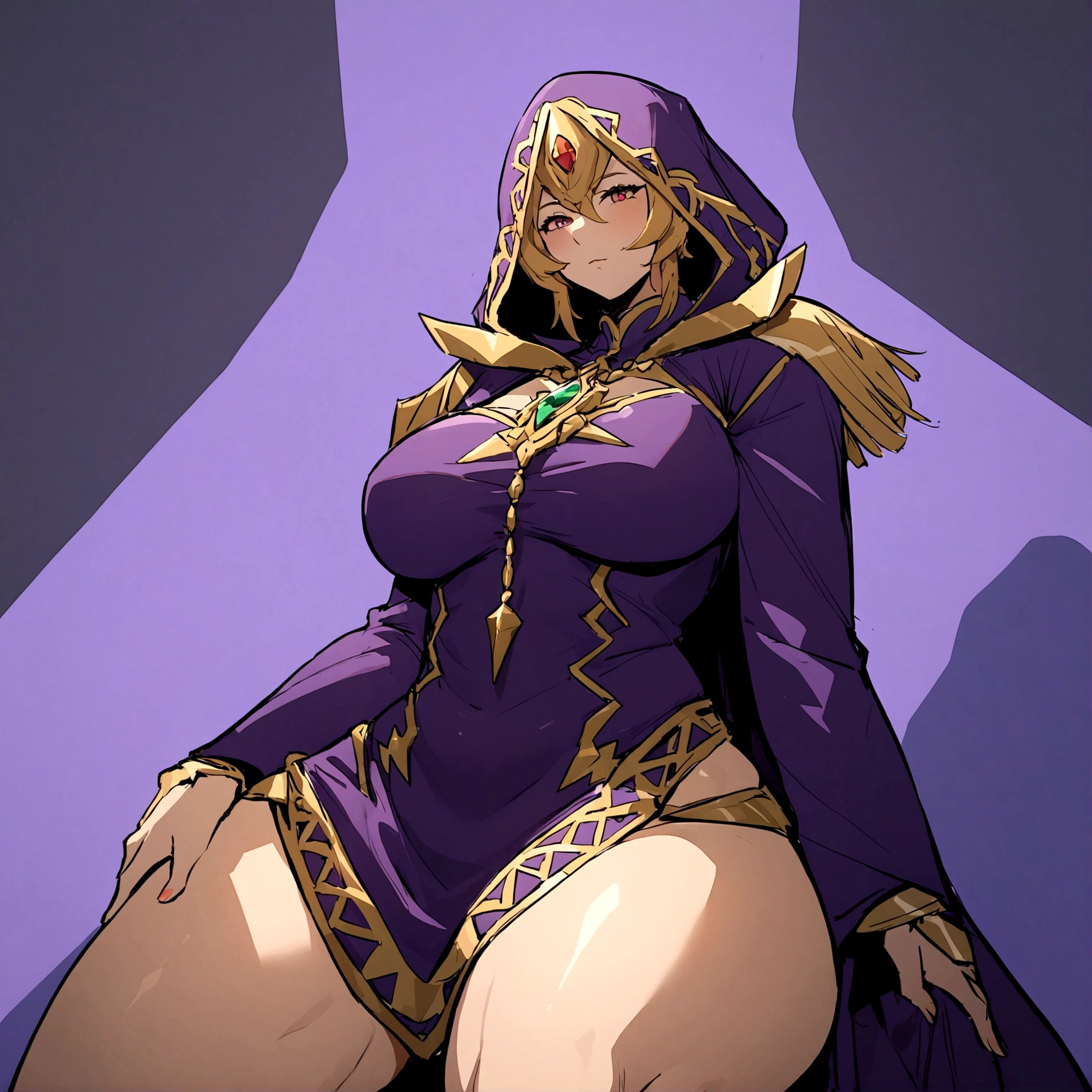 a shadow wizard wearing a purple robe and has nice thick thighs, female