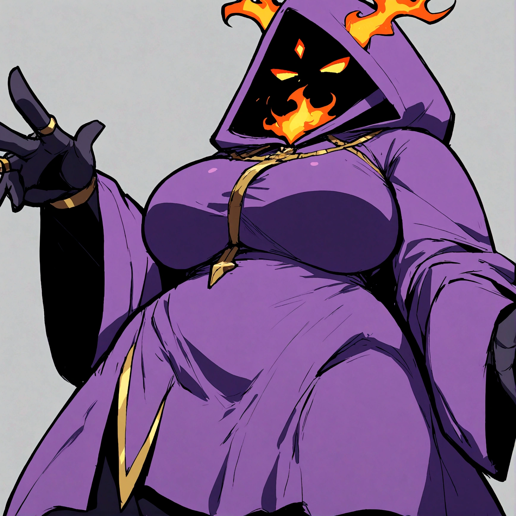 a shadow wizard wearing a purple robe and has nice thick thighs, female