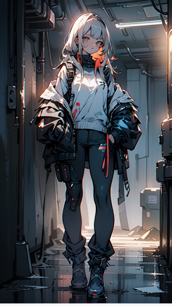 1 girl, long Yellow hair , cyberpunk, blue eyes, high heels, hand in pocket, best quality, 4k, 8k, highres, masterpiece:1.2, ultra-detailed, realistic, photorealistic, photo-realistic:1.37, HDR, UHD, studio lighting, ultra-fine painting, sharp focus, physically-based rendering, extreme detail description, professional, vivid colors, bokeh, cyberpunk, science fiction, neon lights, dark atmosphere, dramatic lighting