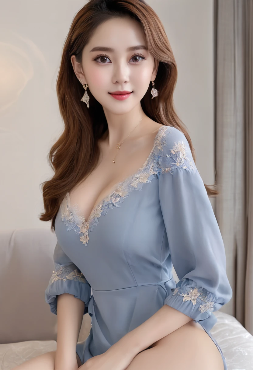 ((Best Quality, 8K, Masterpiece: 1.3)), 1girl, Slim Abs Beauty: 1.3, (Hairstyle Casual, Big Breasts: 1.2), Dress: 1.1, Super Fine Face, Delicate Eyes, Double Eyelids, Smile, Home