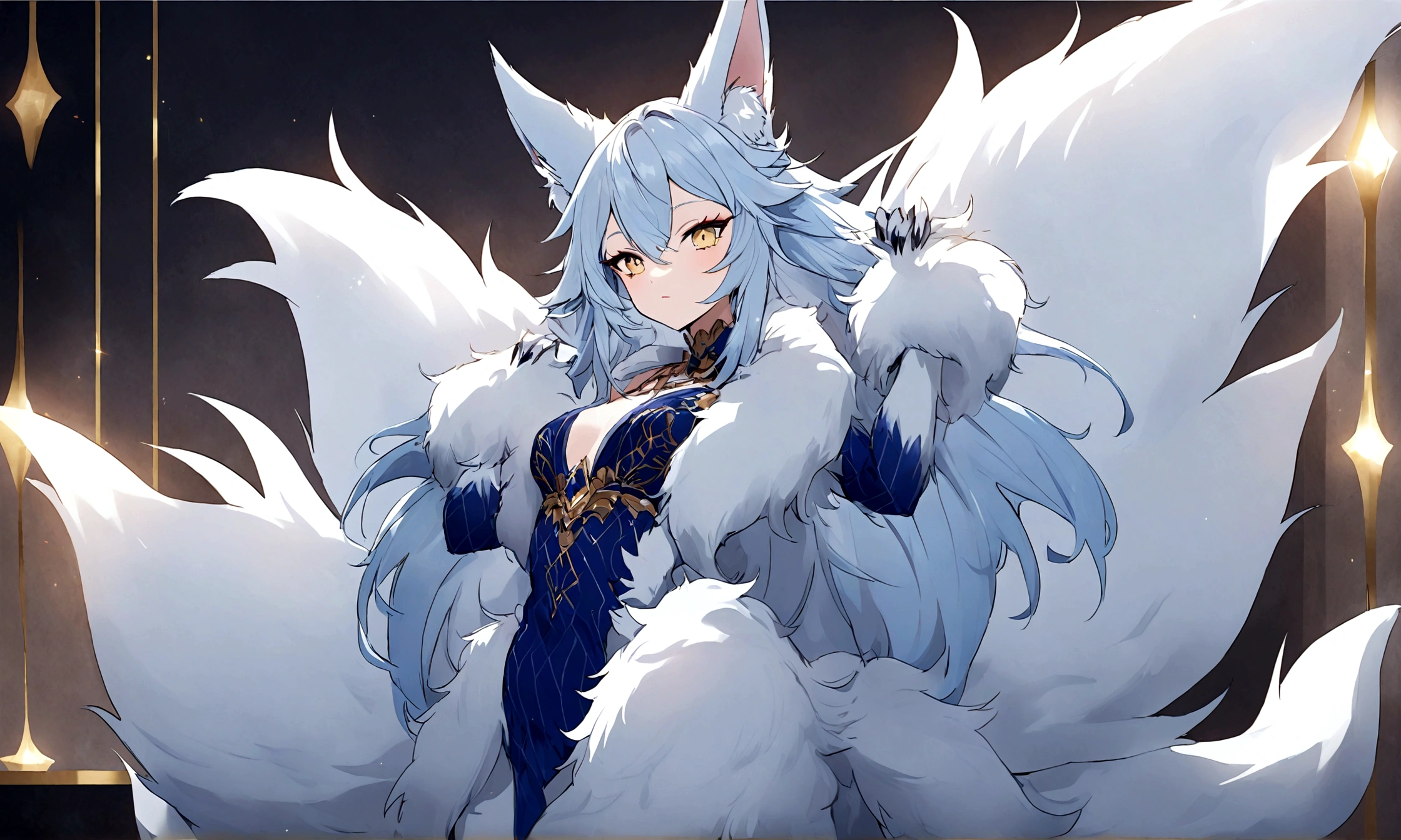 fox Light blue hair beast girl indigo fur fox beast girl